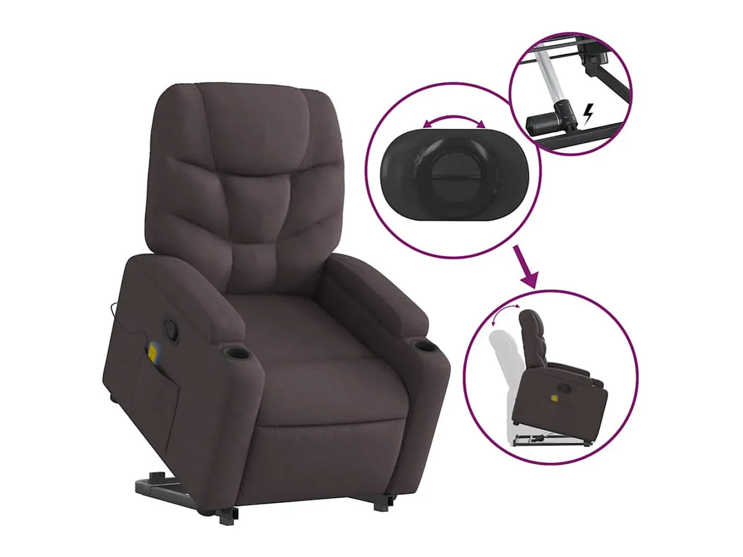 Poltrona massagens reclinável elevatória tecido -escuro SHL964721^ Poltrona