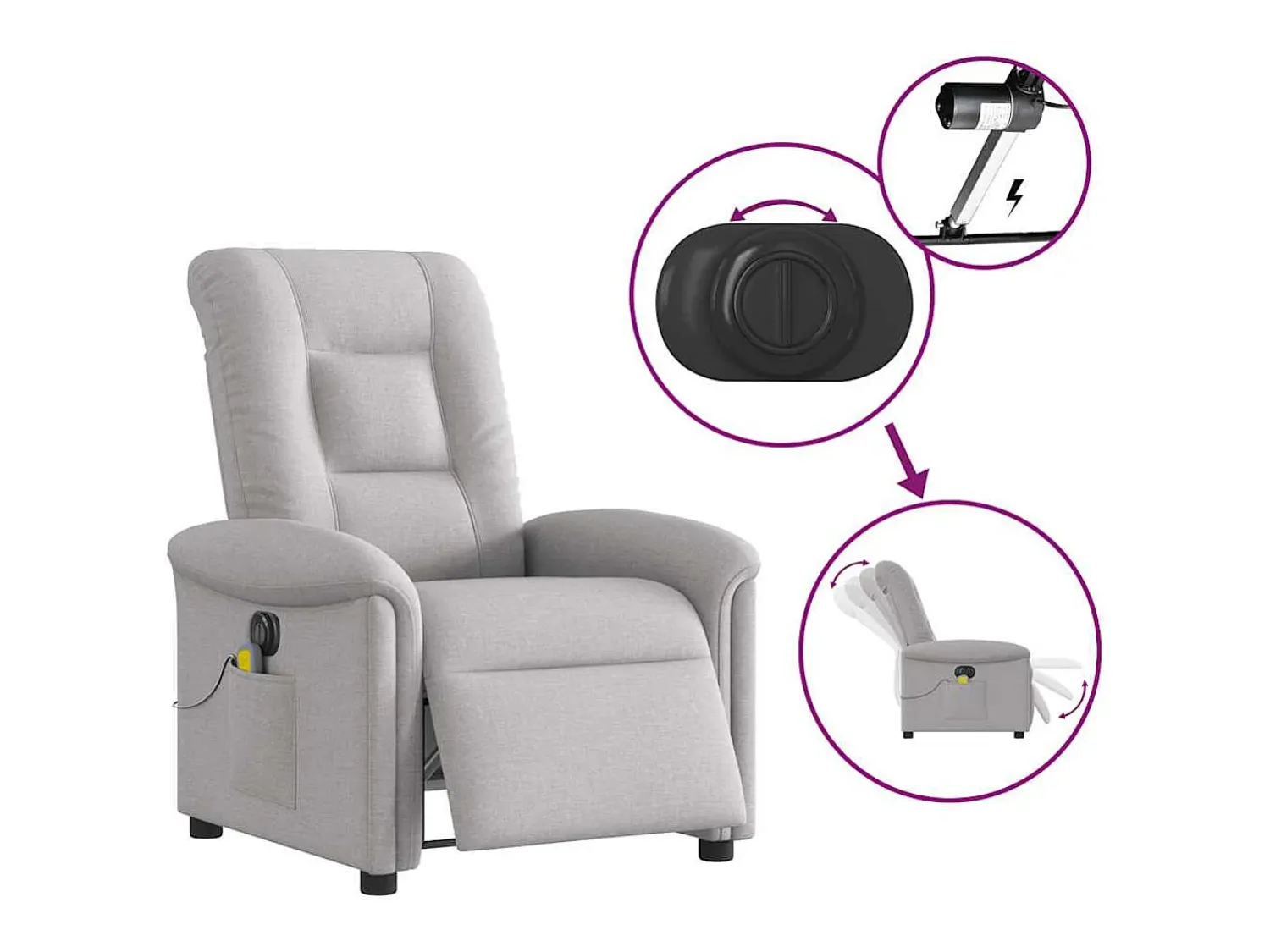 Poltrona| Poltrona massagens reclinável elétrica tecido -nublado SHL378487 Cinzento