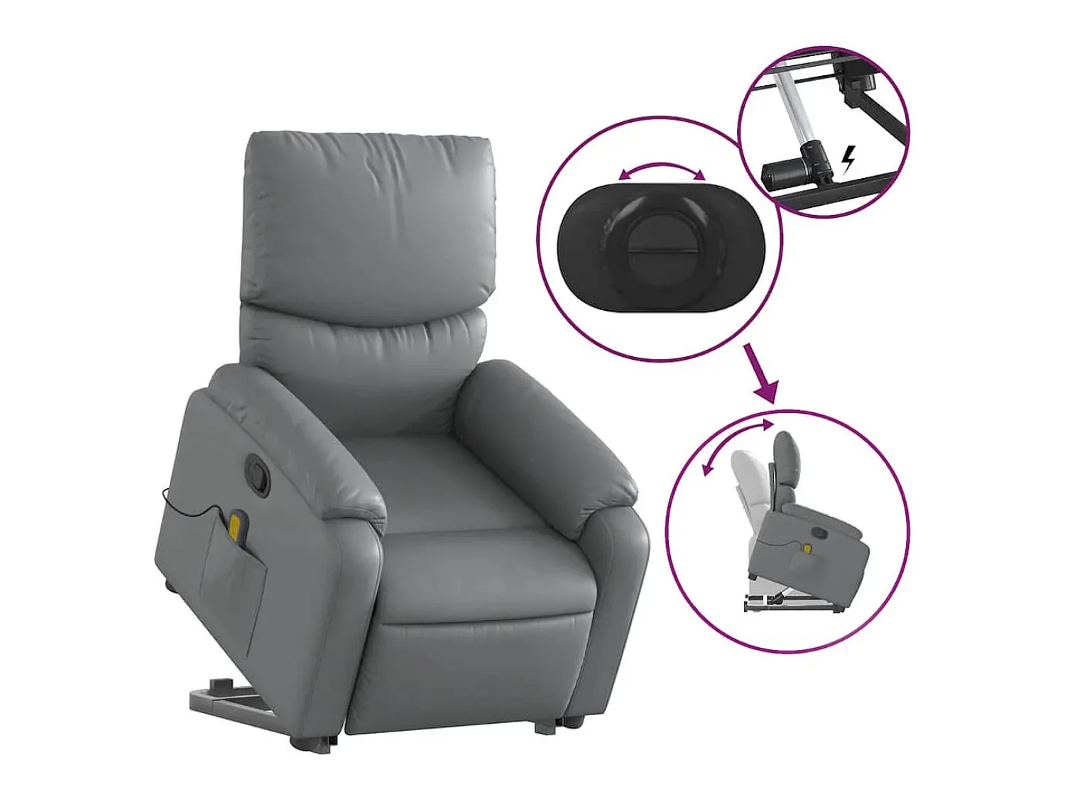 Poltrona massagens reclinável elevatória couro artif. SHL697353 Cinzento