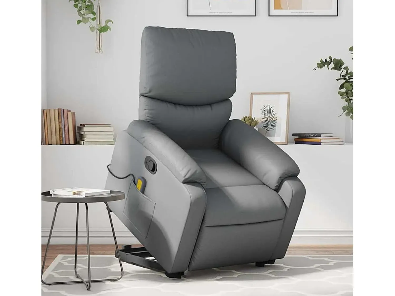 Poltrona massagens reclinável elevatória couro artif. SHL697353 Cinzento