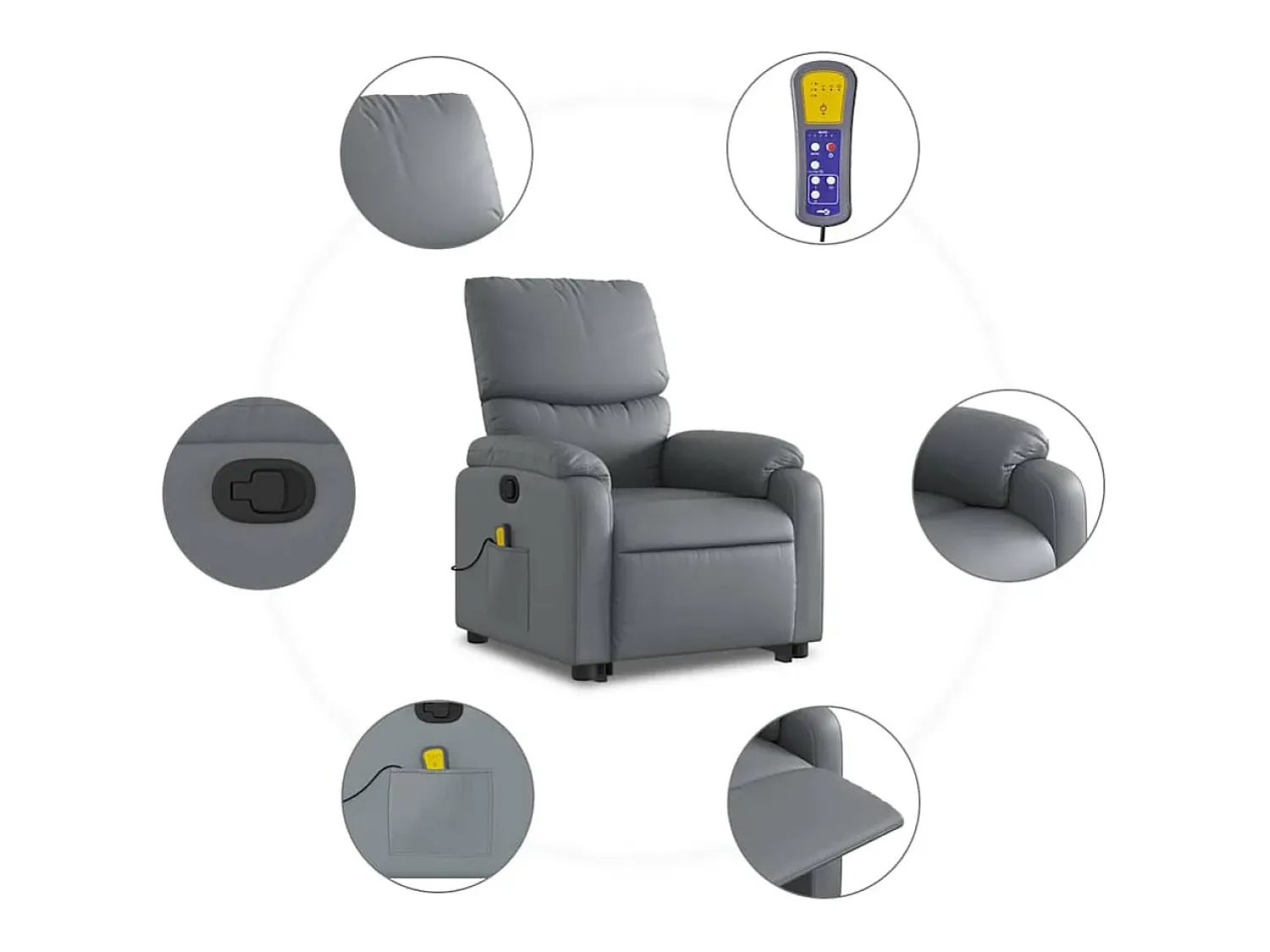 Poltrona massagens reclinável elevatória couro artif. SHL697353 Cinzento