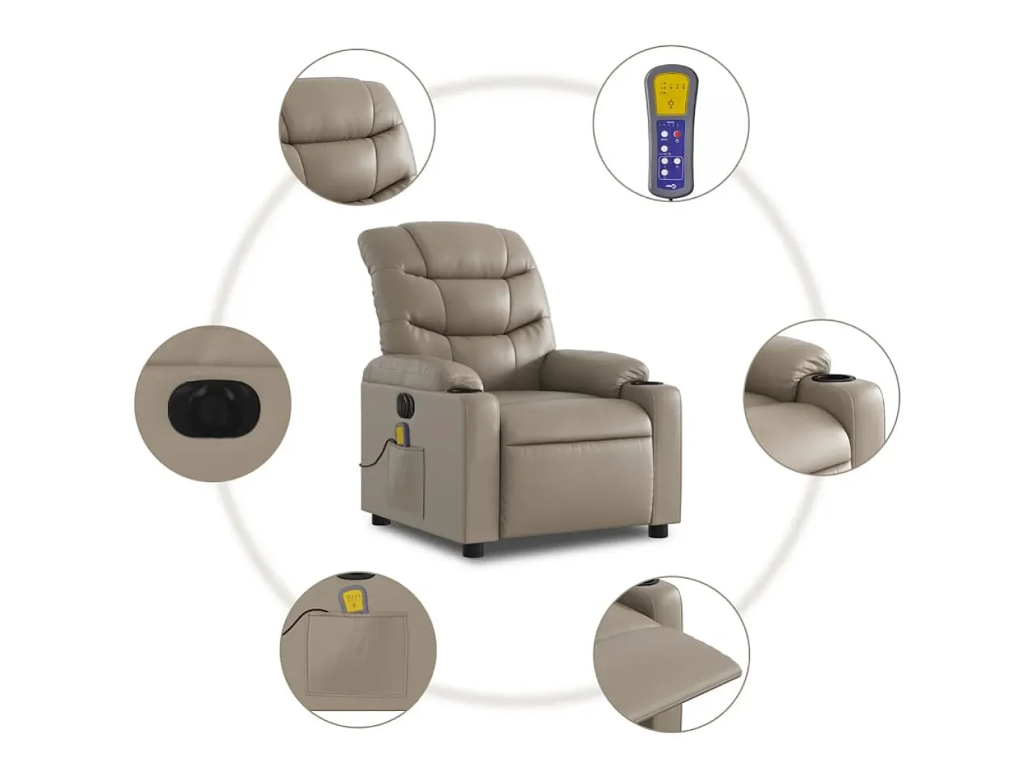 Poltrona massagens reclinável elétrica couro artif. cappuccino SHL482251^ Poltrona
