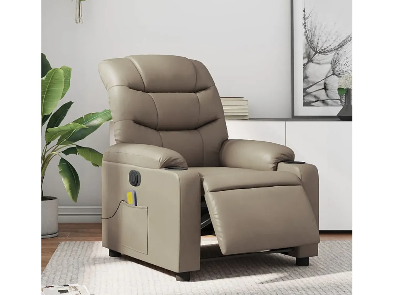 Poltrona massagens reclinável elétrica couro artif. cappuccino SHL482251^ Poltrona