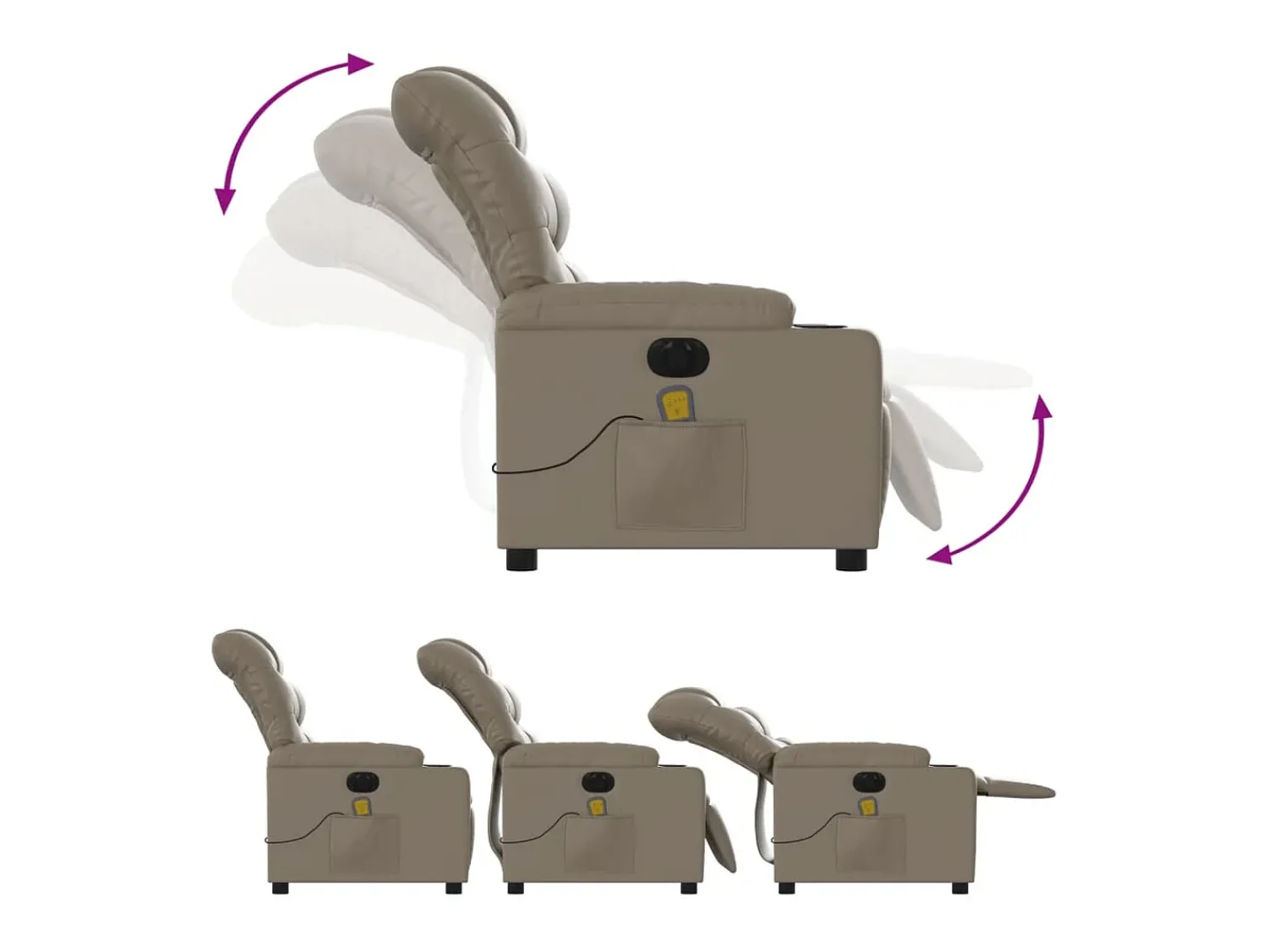 Poltrona massagens reclinável elétrica couro artif. cappuccino SHL482251^ Poltrona