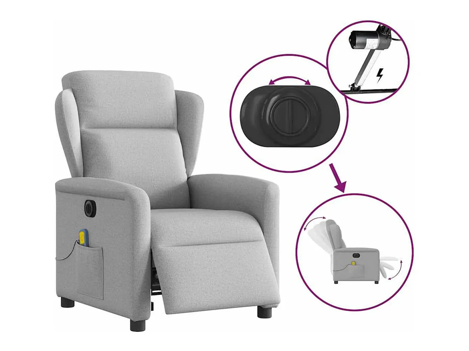 Online Poltrona massagens reclinável elétrica tecido -nublado SHL480542 Cinzento