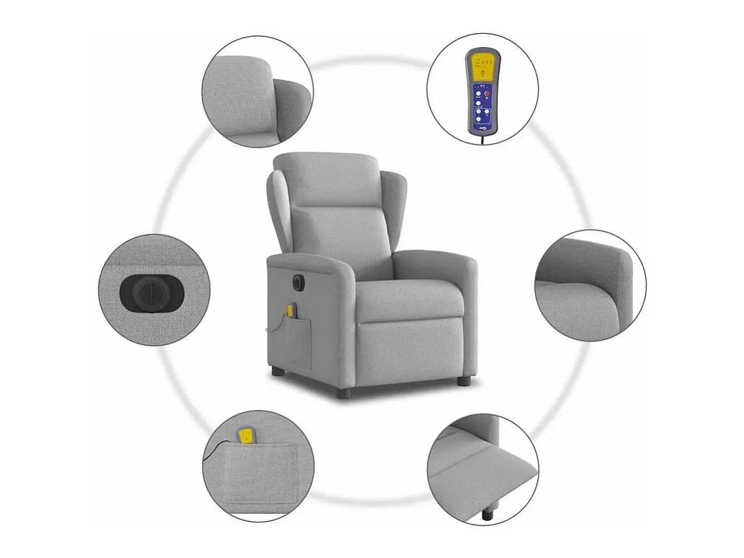 Online Poltrona massagens reclinável elétrica tecido -nublado SHL480542 Cinzento