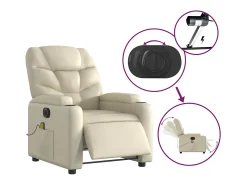 Hot Poltrona massagens reclinável elétrica couro artificial SHL768133 Creme