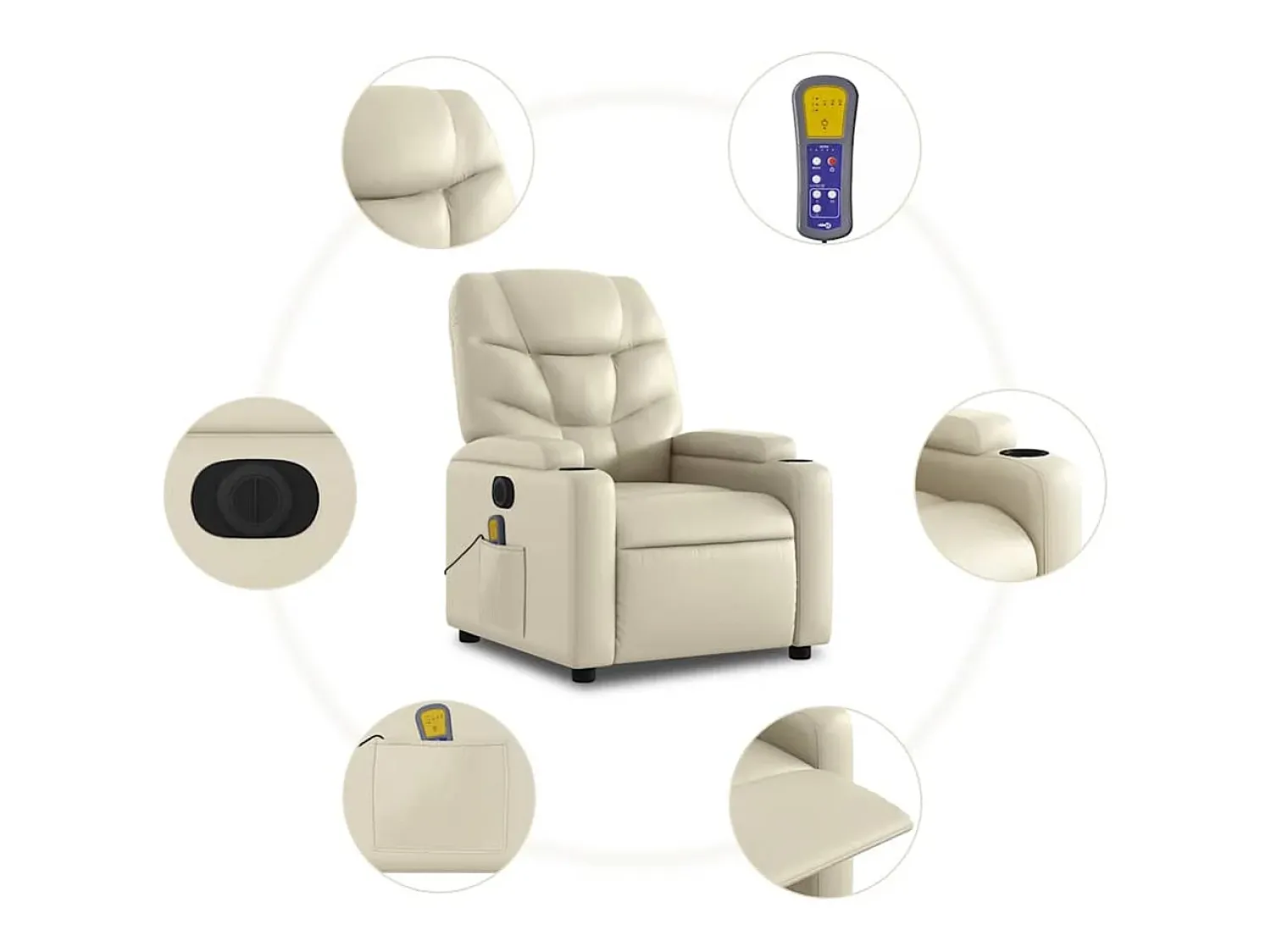 Hot Poltrona massagens reclinável elétrica couro artificial SHL768133 Creme