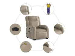 Poltrona massagens reclinável elevatória couro art. cappuccino SHL70165^ Poltrona
