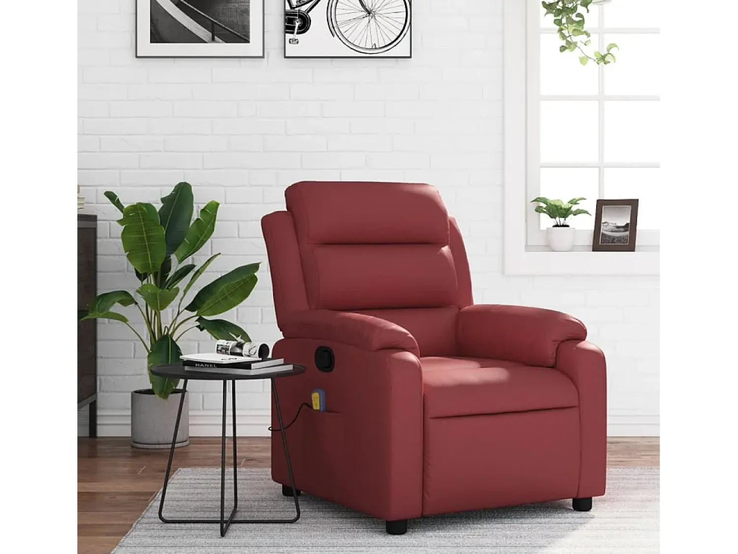 Poltrona massagens reclinável couro artificial tinto SHL682684^ Poltrona