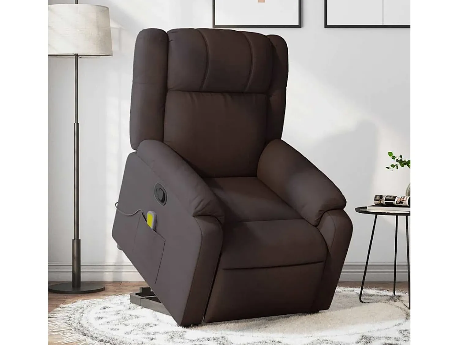 Poltrona massagens reclinável elevatória tecido -escuro SHL688354^ Poltrona