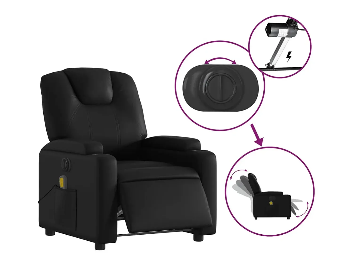 Outlet Poltrona massagens reclinável elétrica couro artificial SHL50150 Preto