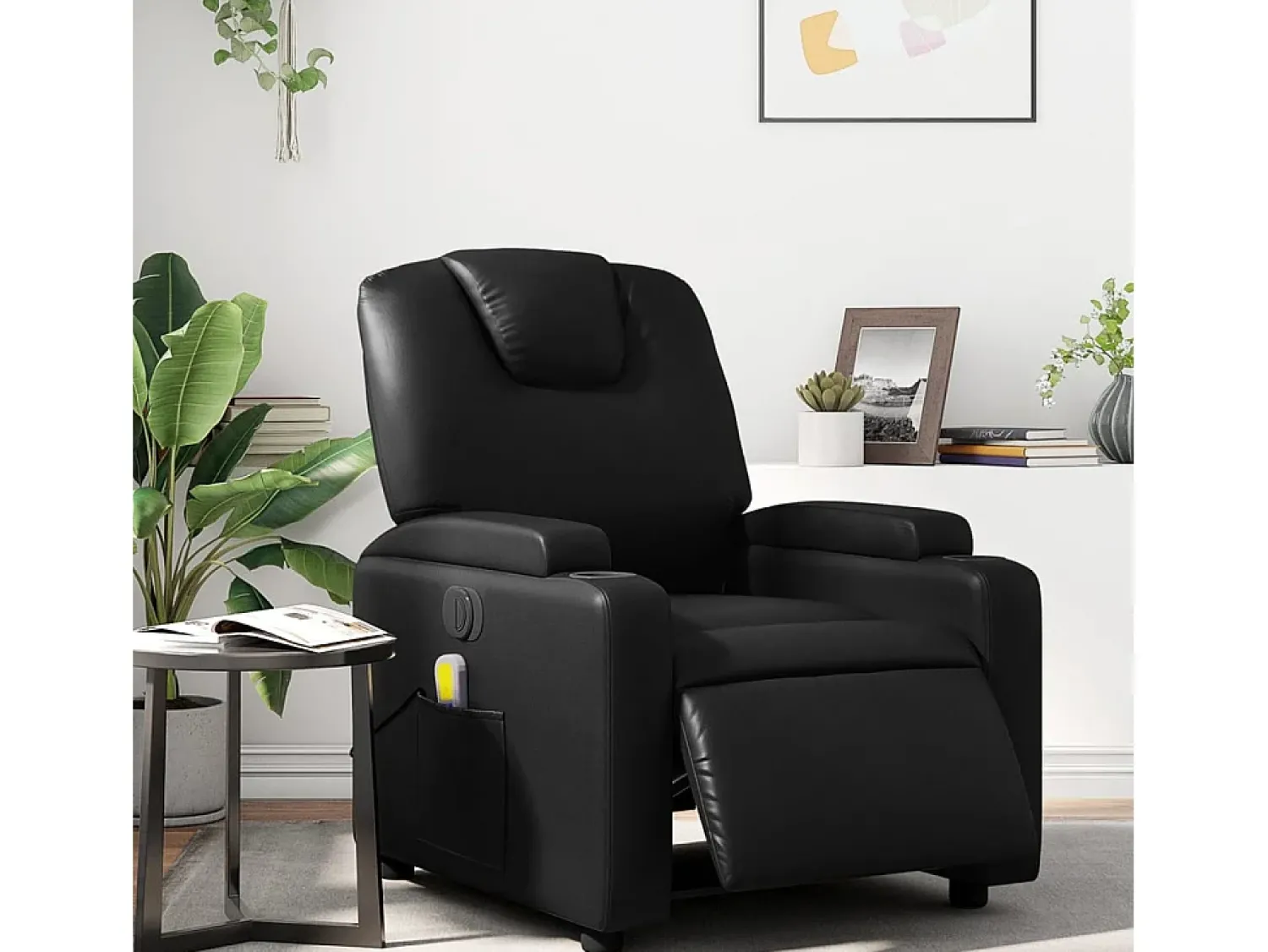 Outlet Poltrona massagens reclinável elétrica couro artificial SHL50150 Preto