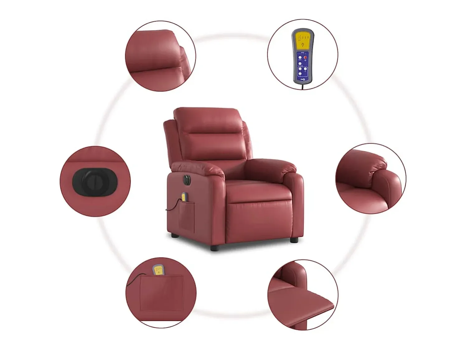 Poltrona| Poltrona massagens reclin. elétrica couro artif. -tinto SHL784007 Vermelho