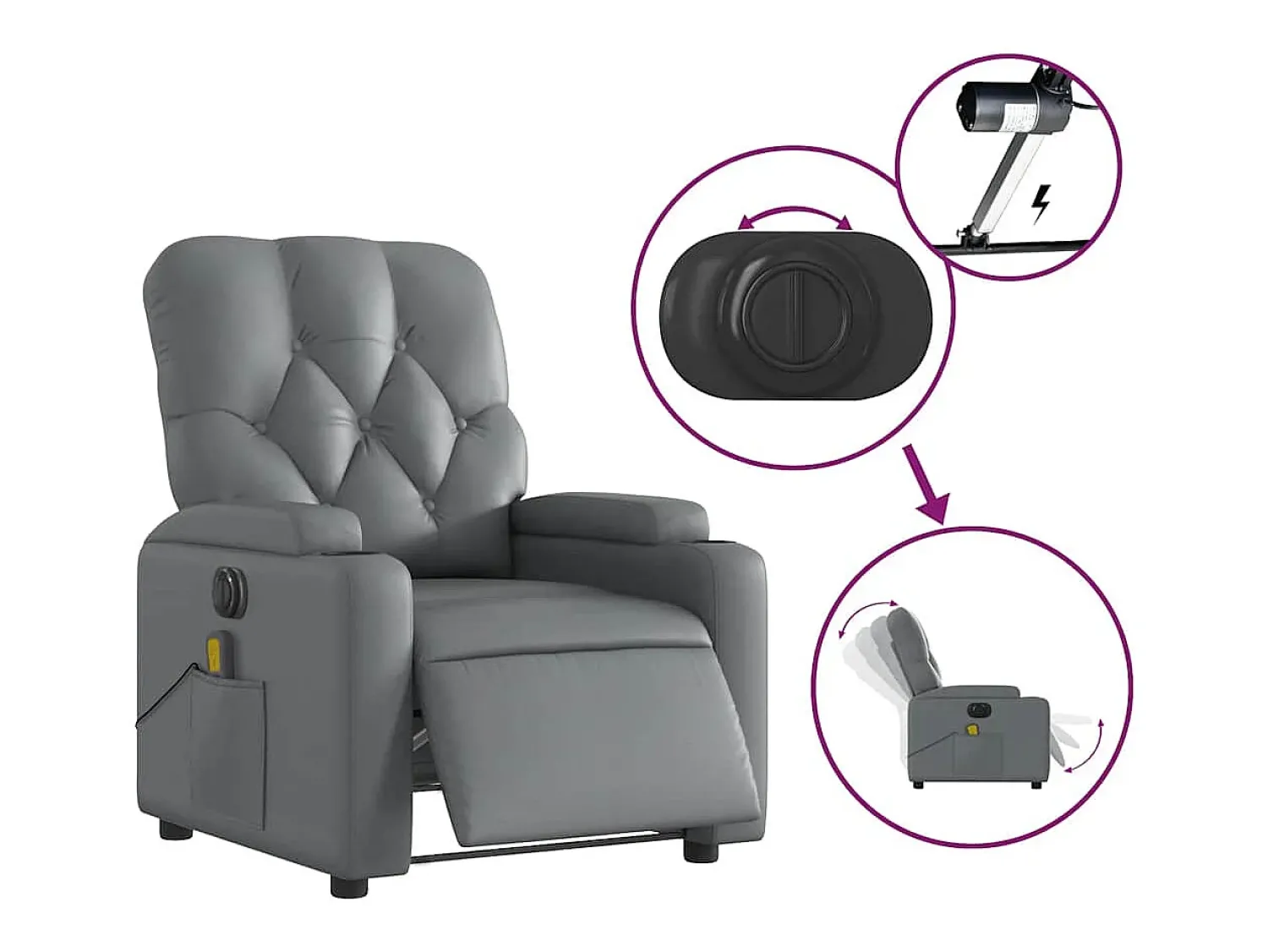 Poltrona| Poltrona massagens reclinável elétrica couro artif. SHL975942 Cinzento