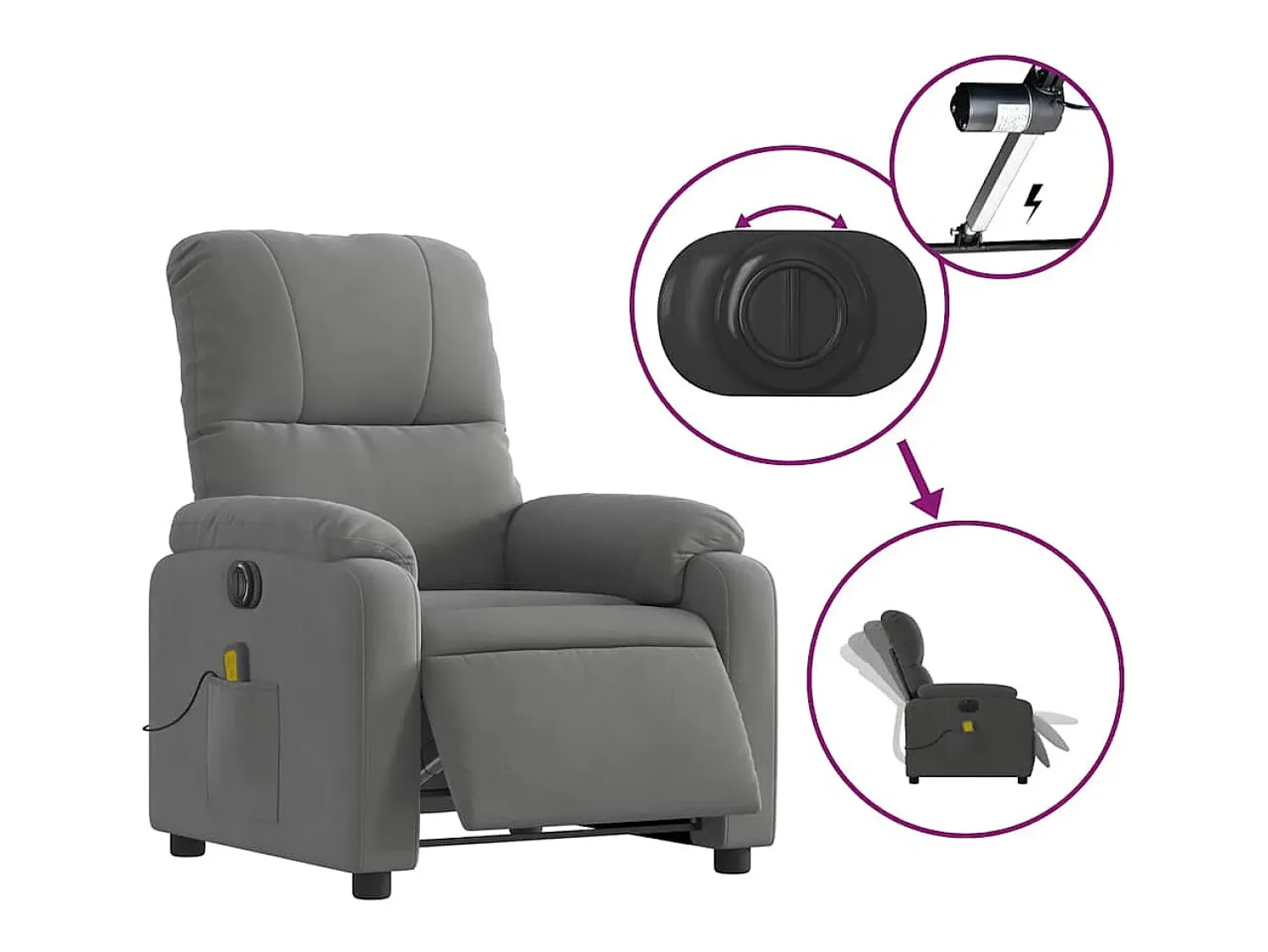 Poltrona massagens reclinável elétrica microfibra cinza-escuro SHL496139^ Poltrona