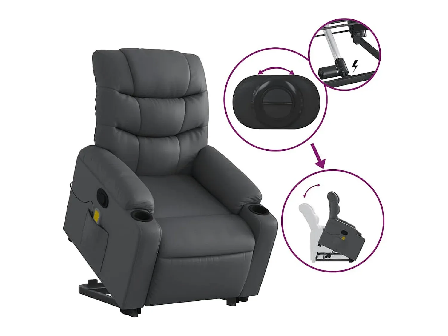 Poltrona* Poltrona massagens reclinável elevatória couro artif. SHL115008 Cinzento