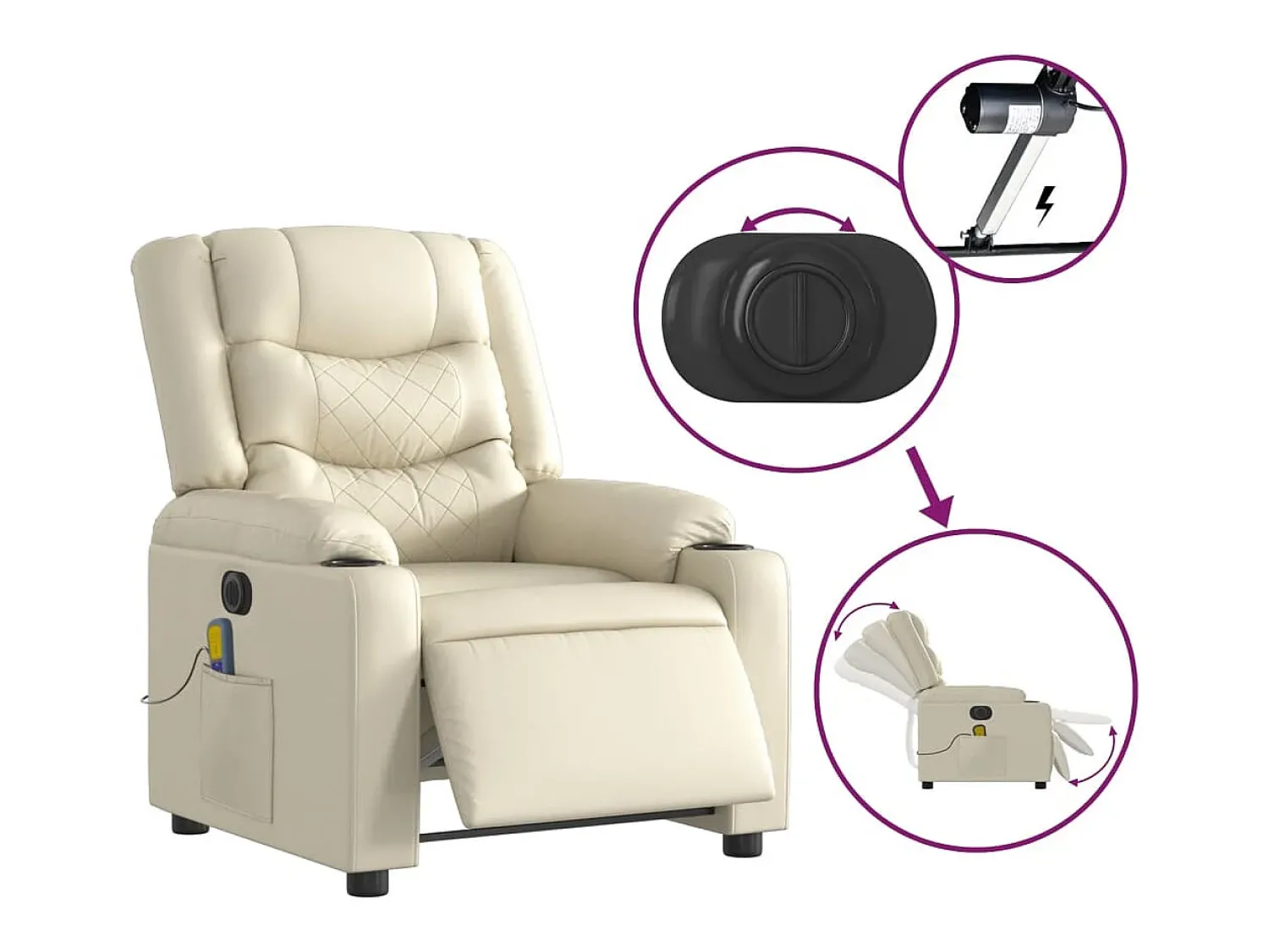 Poltrona* Poltrona massagens reclinável elétrica couro artificial SHL683238 Creme