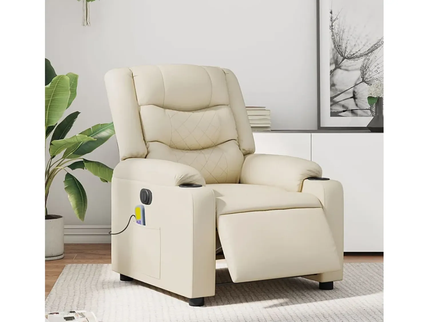 Poltrona* Poltrona massagens reclinável elétrica couro artificial SHL683238 Creme