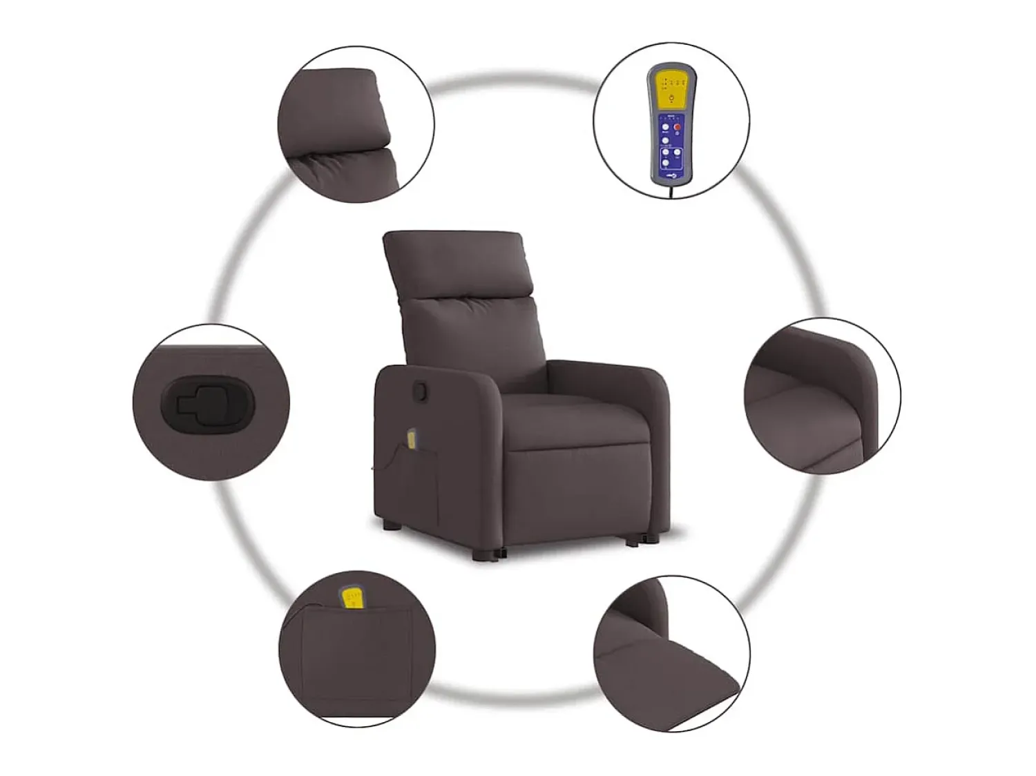 Poltrona massagens reclinável elevatória tecido -escuro SHL459937^ Poltrona