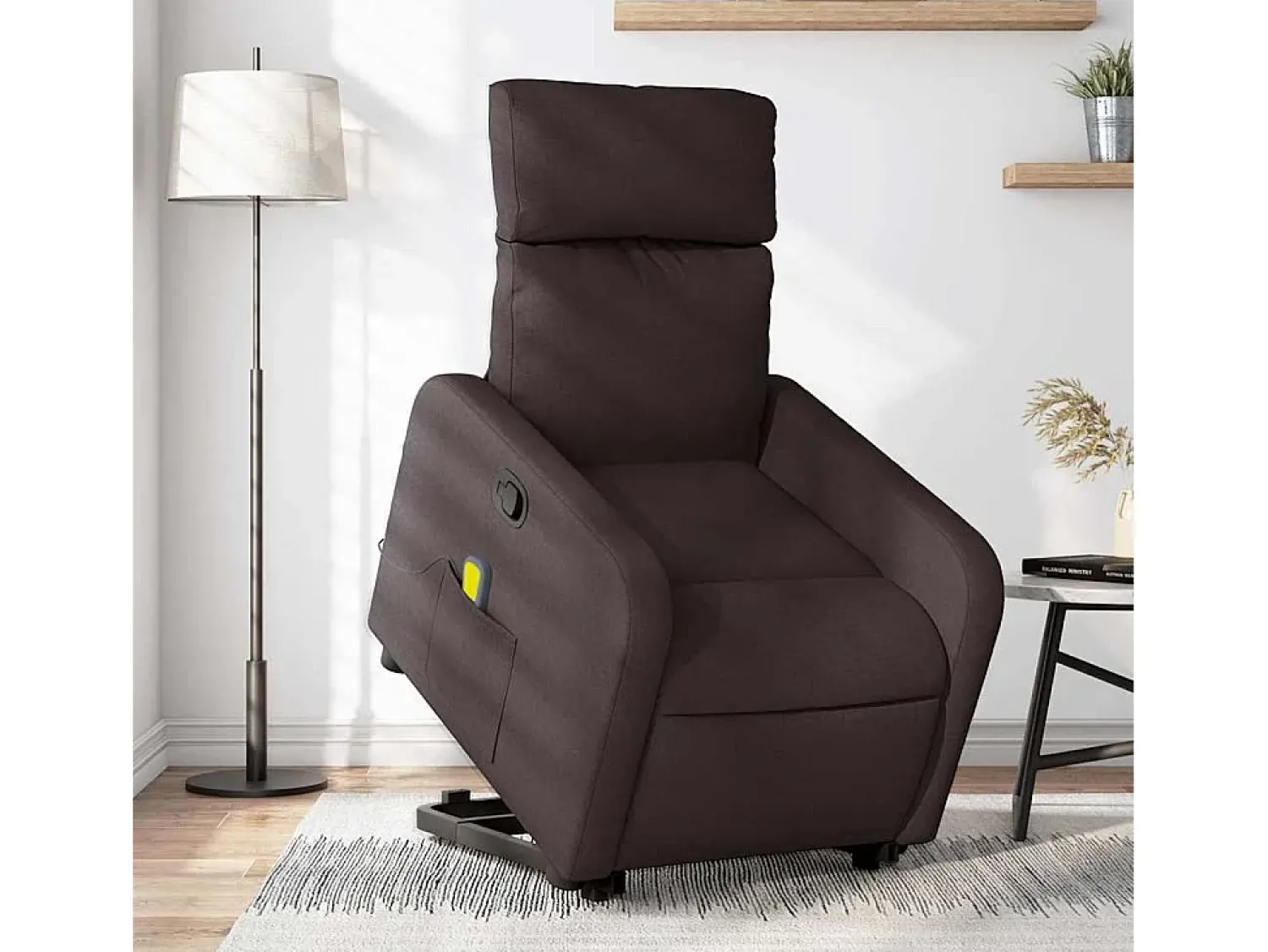 Poltrona massagens reclinável elevatória tecido -escuro SHL459937^ Poltrona