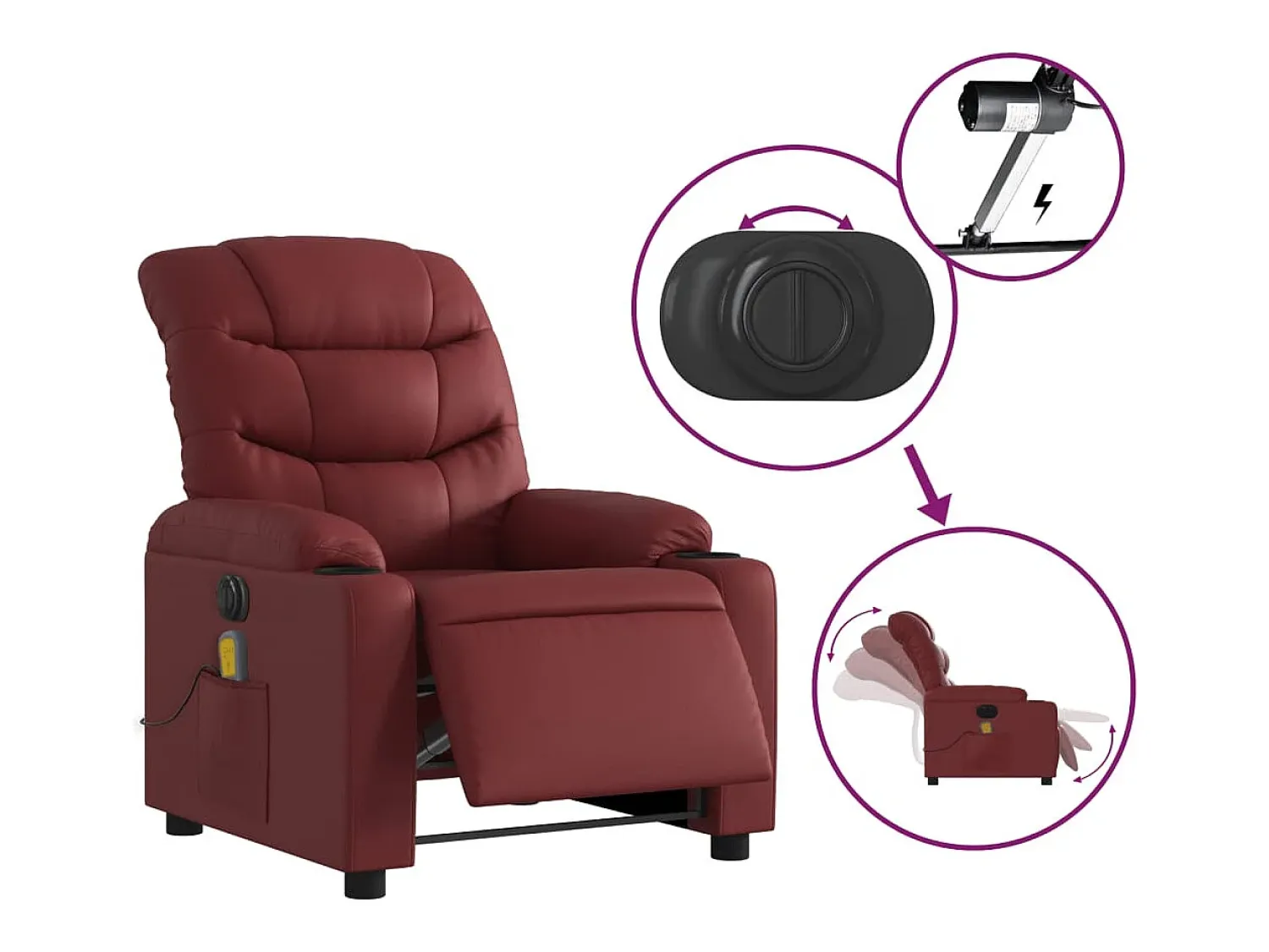 Poltrona| Poltrona massagens reclin. elétrica couro artif. -tinto SHL579982 Vermelho