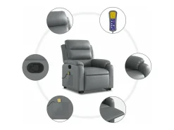 vidaxl Poltrona massagens reclinável elevatória couro artif. Cinzento