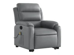 vidaxl Poltrona massagens reclinável elevatória couro artif. Cinzento