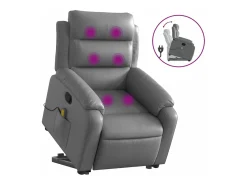 vidaxl Poltrona massagens reclinável elevatória couro artif. Cinzento
