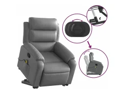 vidaxl Poltrona massagens reclinável elevatória couro artif. Cinzento