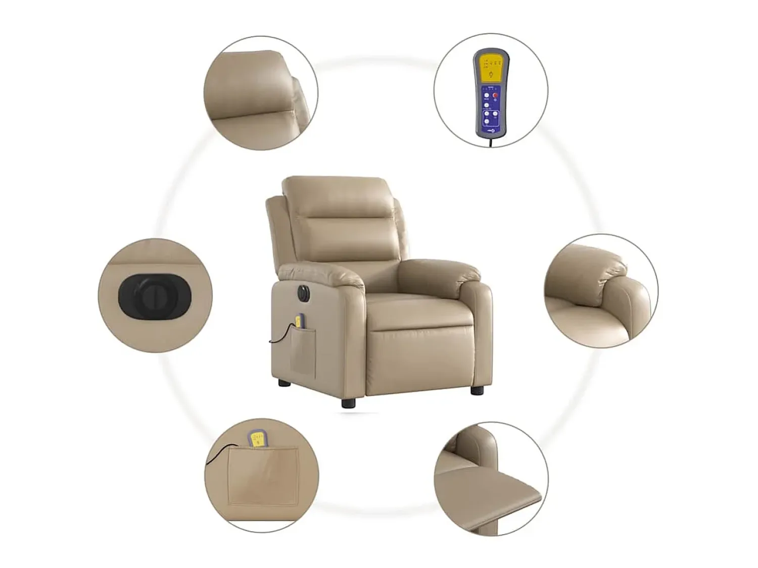 Poltrona| Poltrona massagens reclinável elétrica couro artif. cappuccino SHL673657 Castanho
