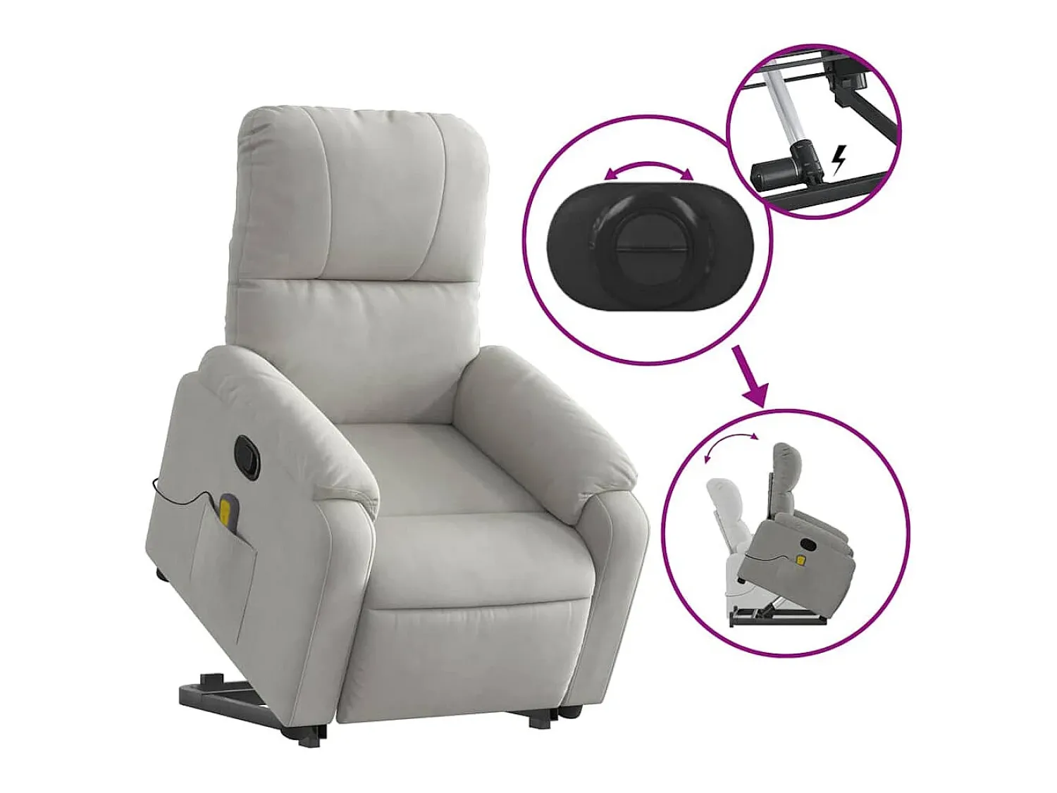 Discount Poltrona massagens reclinável elevatória microfibra cinza-claro SHL690558 Cinzento