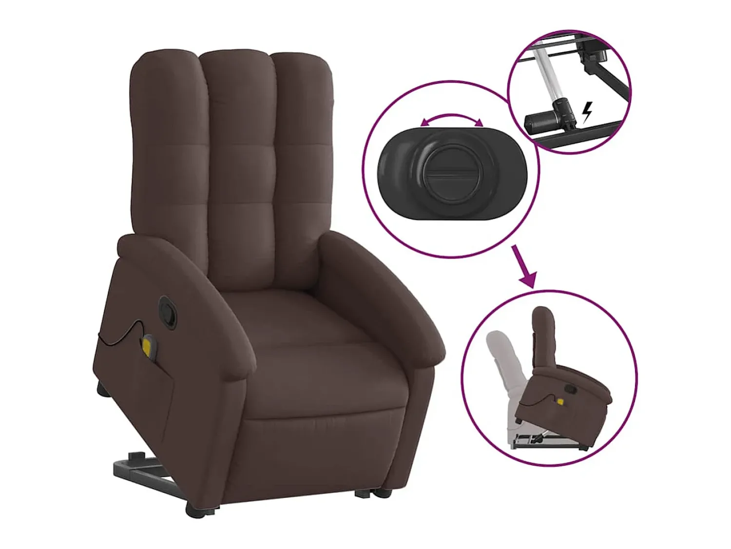 Poltrona| Poltrona massagens reclinável elevatória tecido -escuro SHL147658 Castanho
