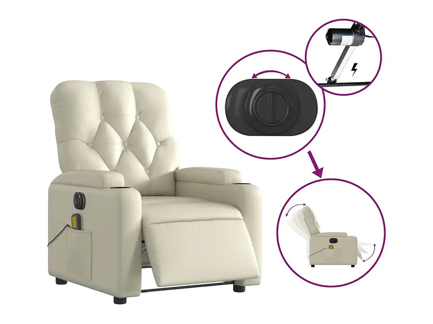 Poltrona| Poltrona massagens reclinável elétrica couro artificial SHL4077 Creme
