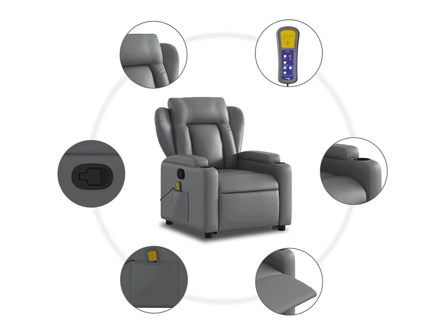 Clearance Poltrona massagens reclinável elevatória couro artif. SHL475955 Cinzento