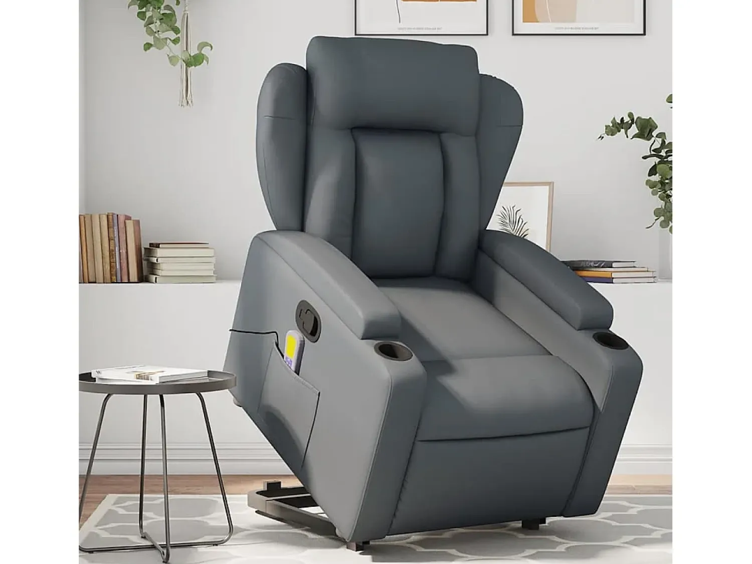 Clearance Poltrona massagens reclinável elevatória couro artif. SHL475955 Cinzento
