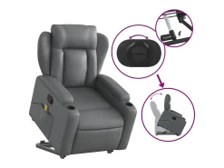 Clearance Poltrona massagens reclinável elevatória couro artif. SHL475955 Cinzento
