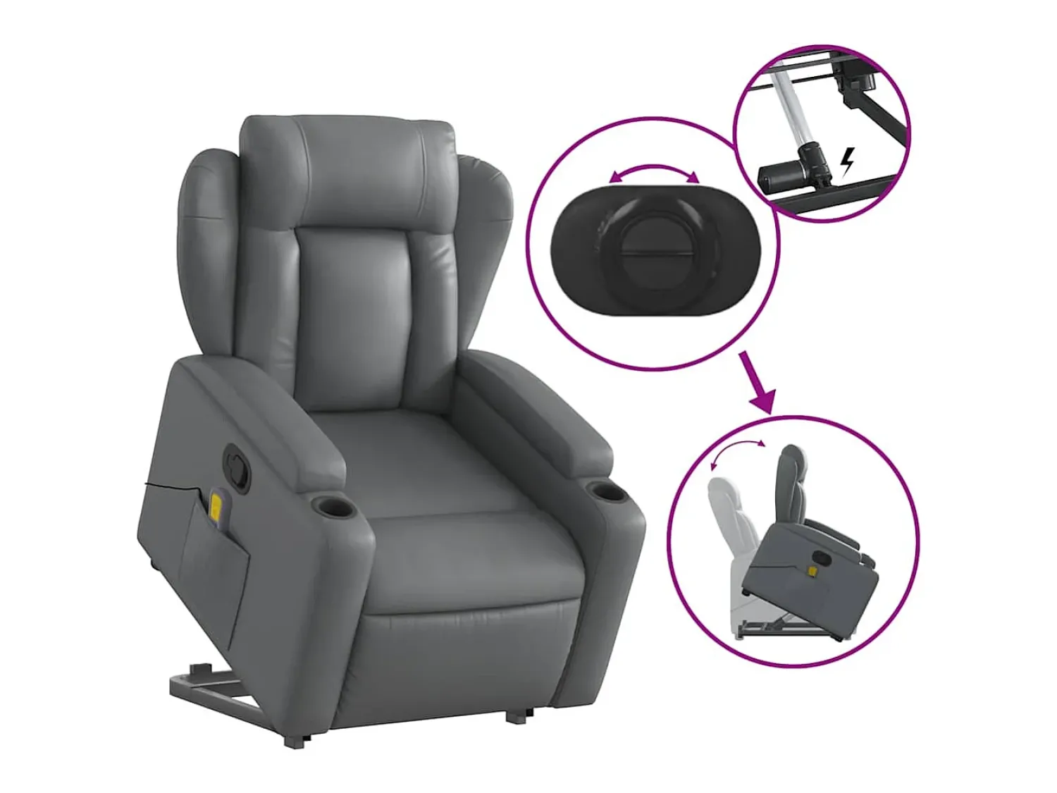 Clearance Poltrona massagens reclinável elevatória couro artif. SHL475955 Cinzento