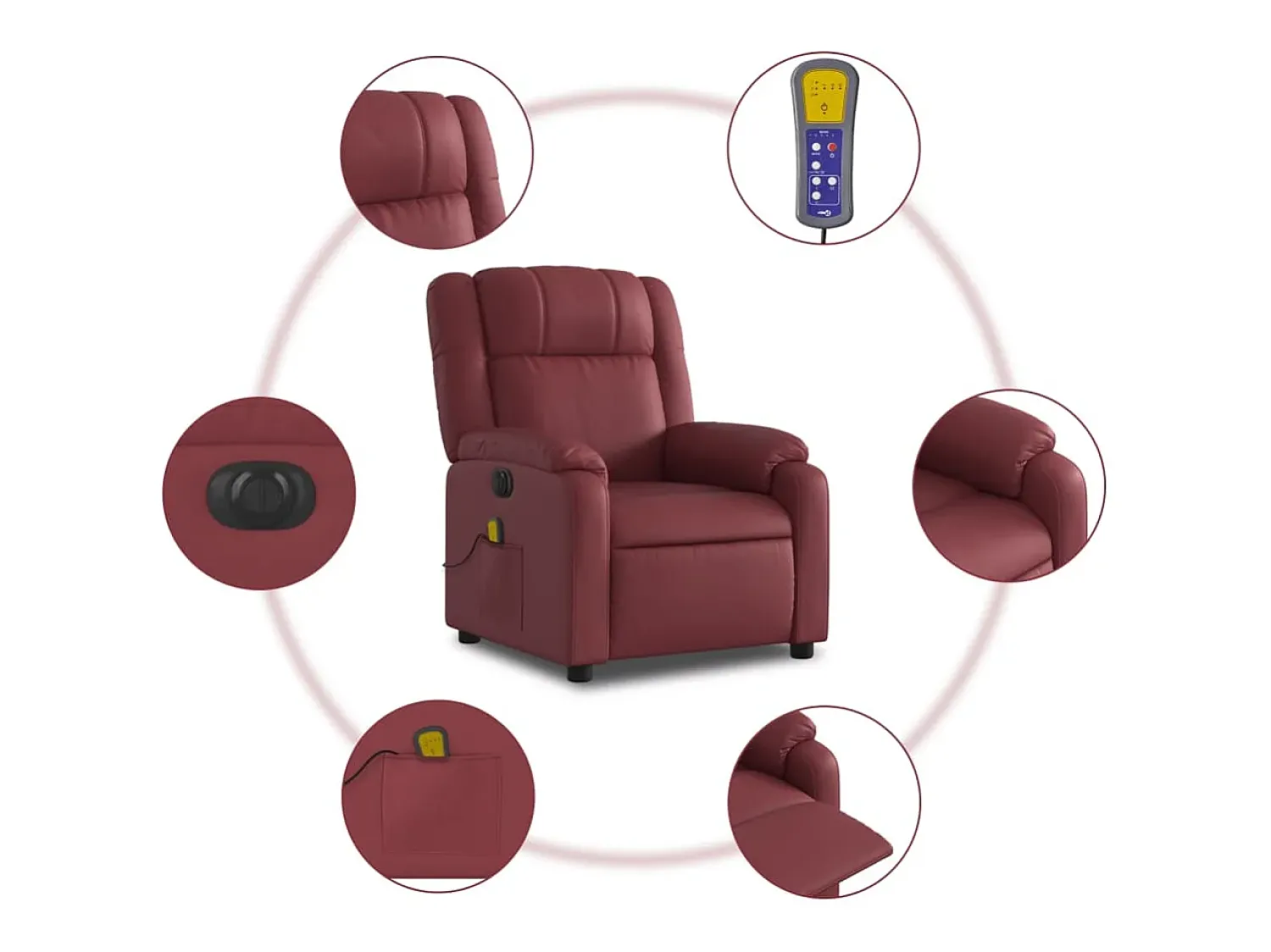 Poltrona|vidaxl Poltrona massagens reclin. elétrica couro artif. -tinto Vermelho