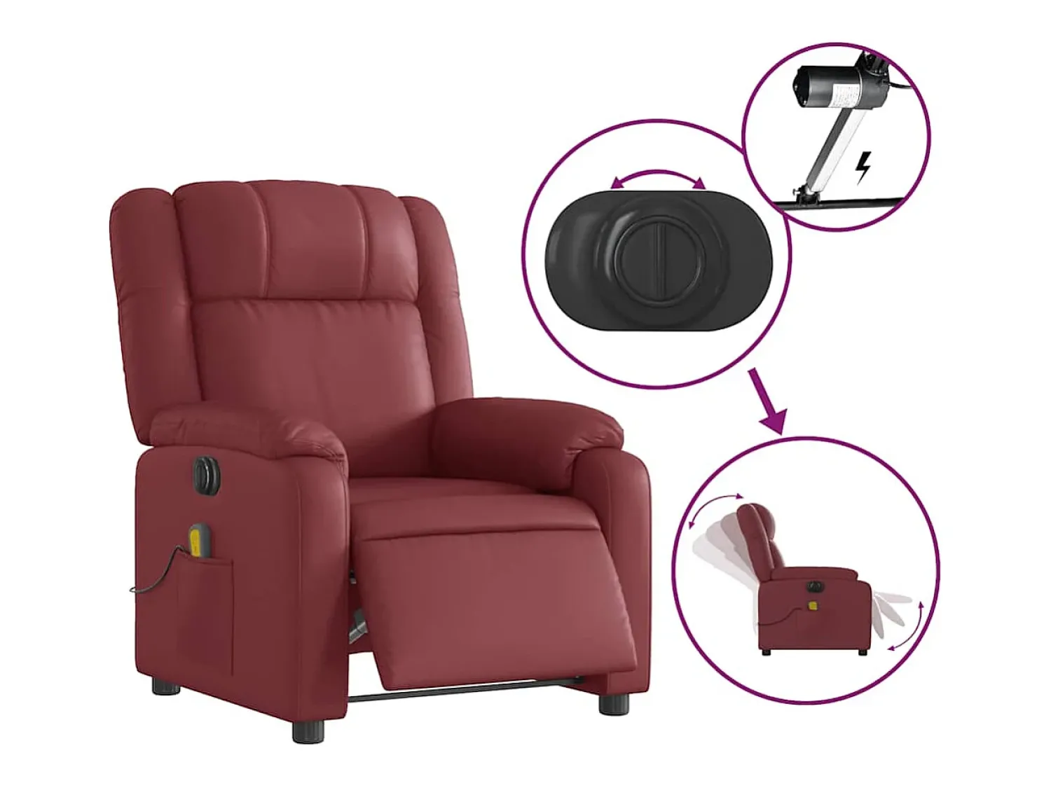 Poltrona|vidaxl Poltrona massagens reclin. elétrica couro artif. -tinto Vermelho