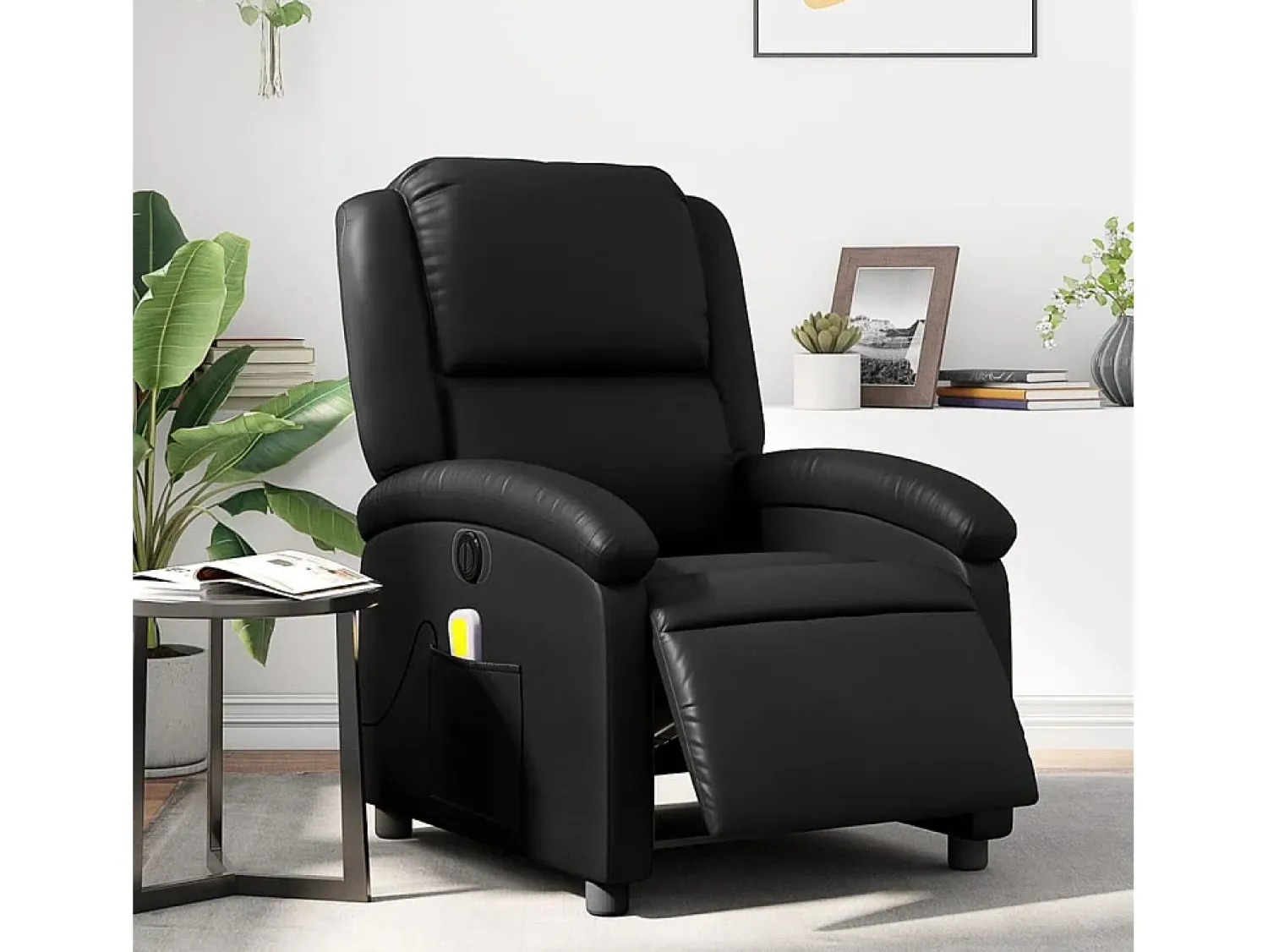 Poltrona massagens reclinável elétrica couro artificial SHL370116 Preto