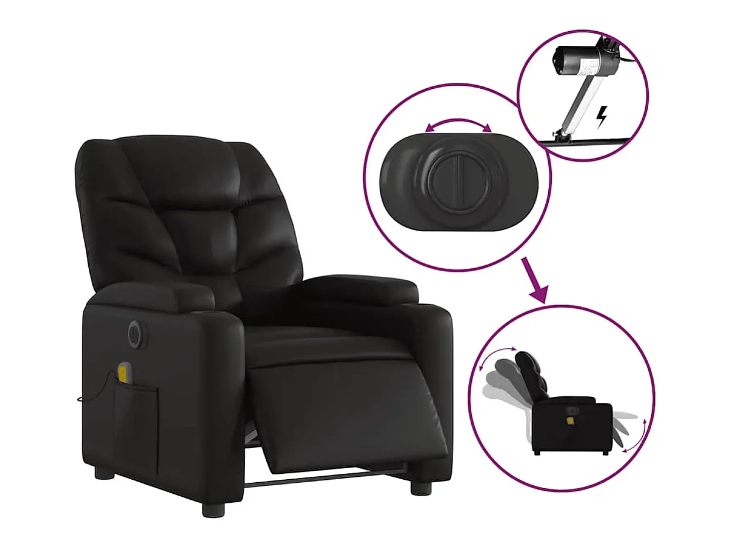 Poltrona| Poltrona massagens reclinável elétrica couro artificial SHL601200 Preto