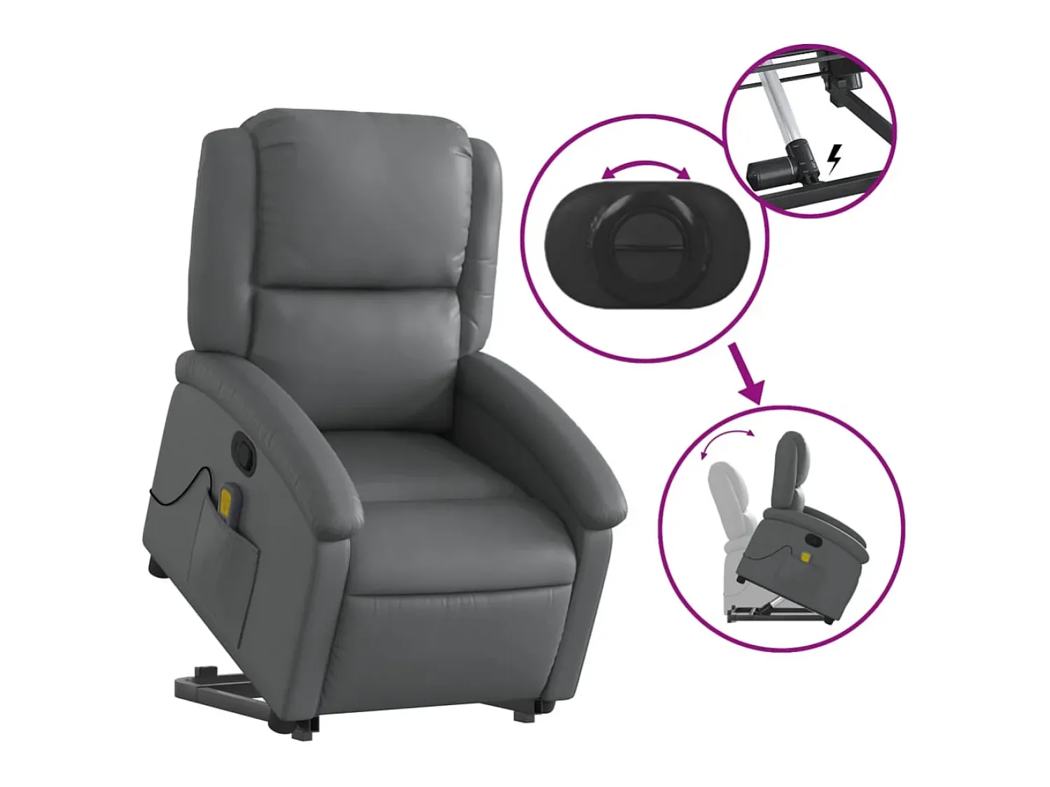 Poltrona* Poltrona massagens reclinável elevatória couro artif. SHL624600 Cinzento