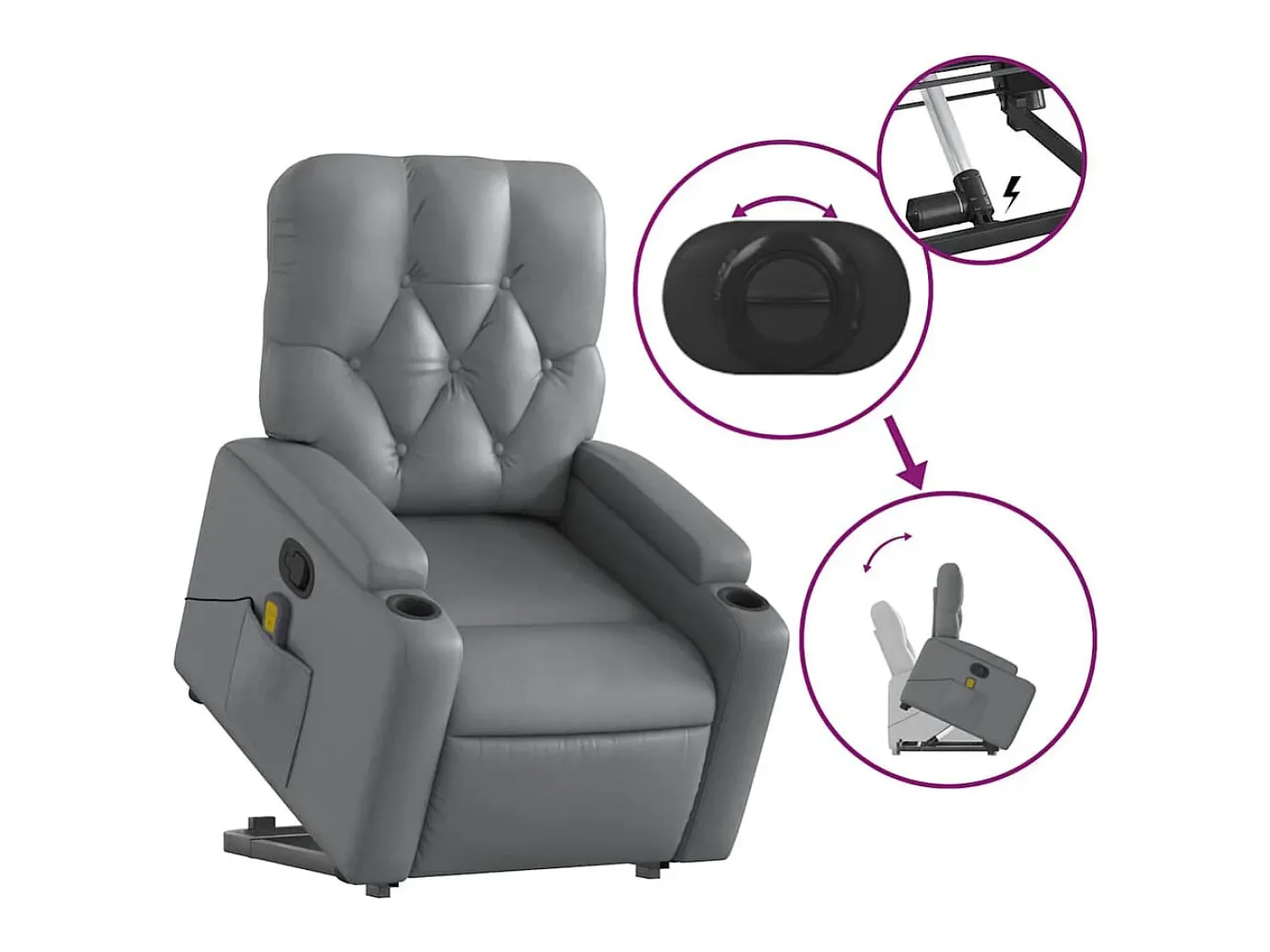 Discount Poltrona massagens reclinável elevatória couro artif. SHL828695 Cinzento