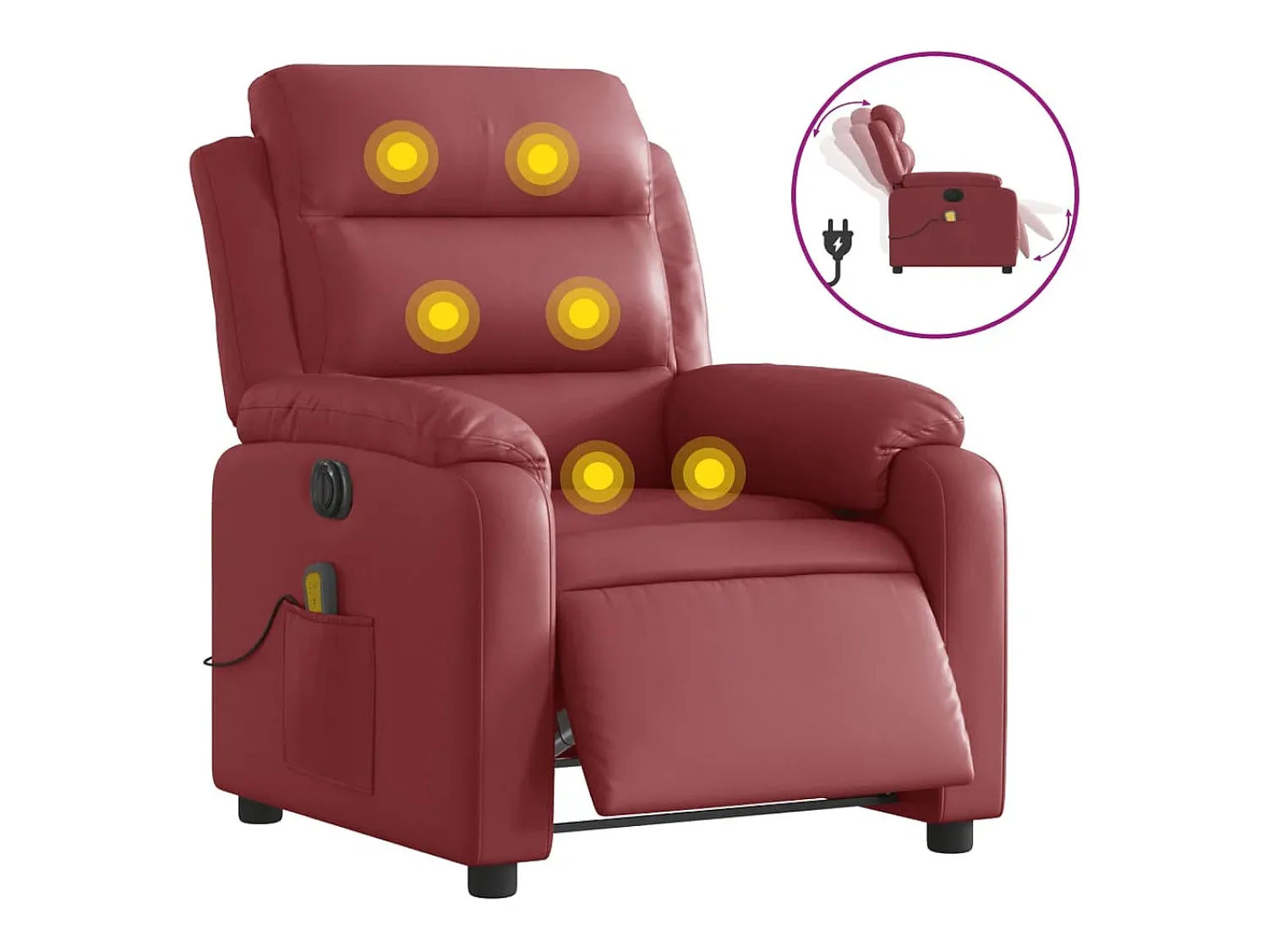Poltrona|vidaxl Poltrona massagens reclin. elétrica couro artif. -tinto Vermelho