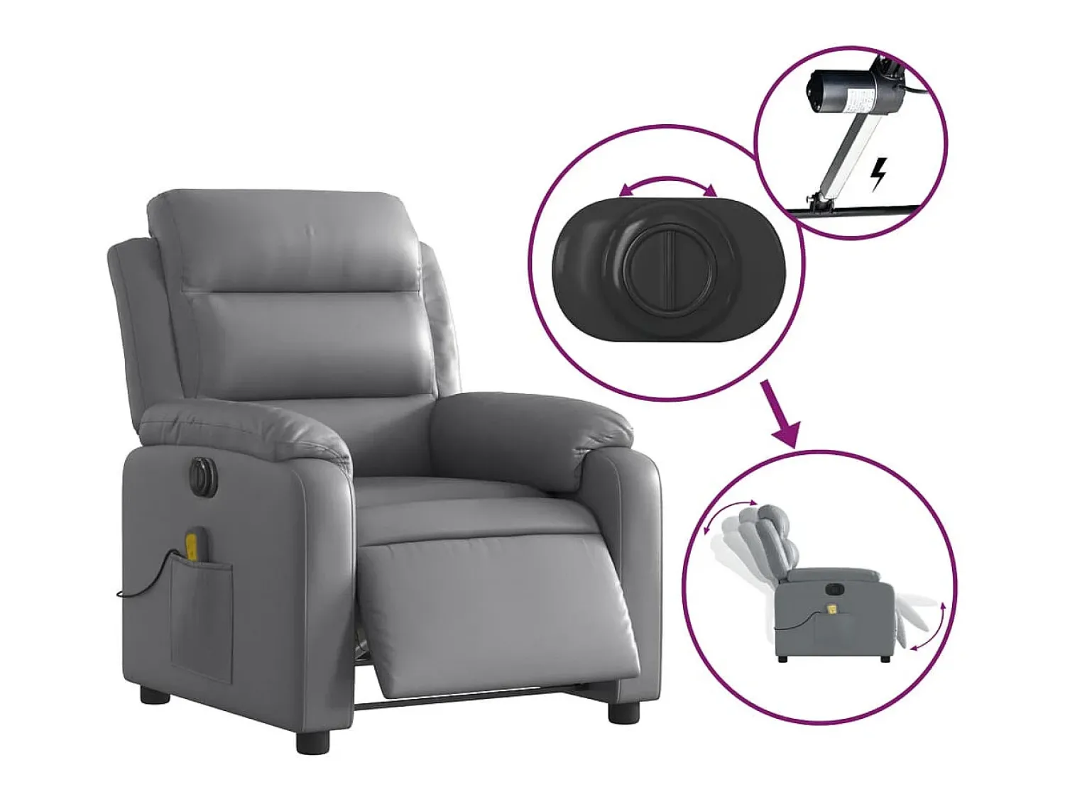 Poltrona* Poltrona massagens reclinável elétrica couro artif. SHL552682 Cinzento