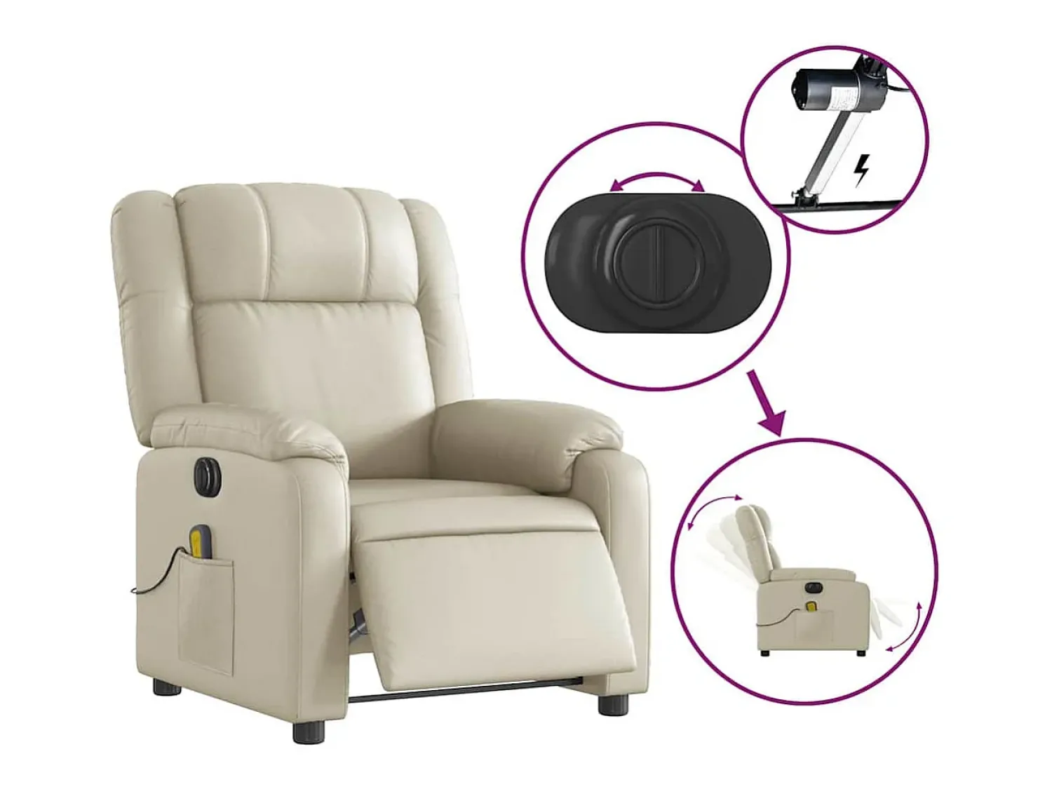 Poltrona* Poltrona massagens reclinável elétrica couro artificial SHL916008 Creme