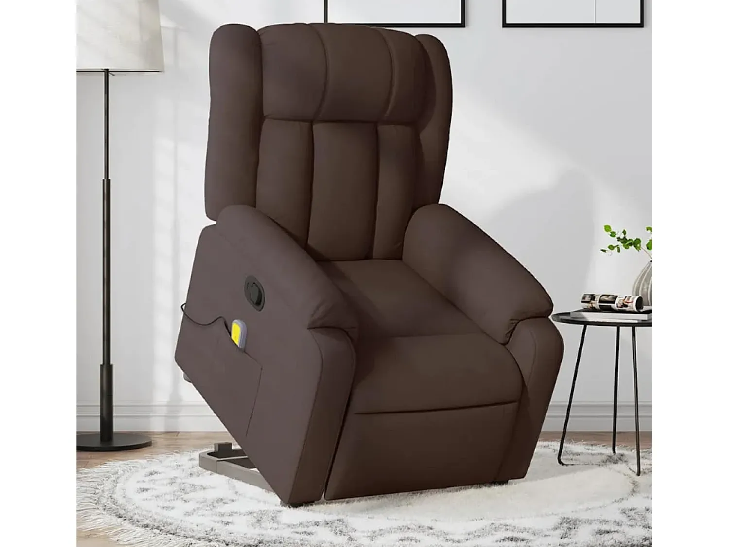 Poltrona massagens reclinável elevatória tecido -escuro SHL141447^ Poltrona