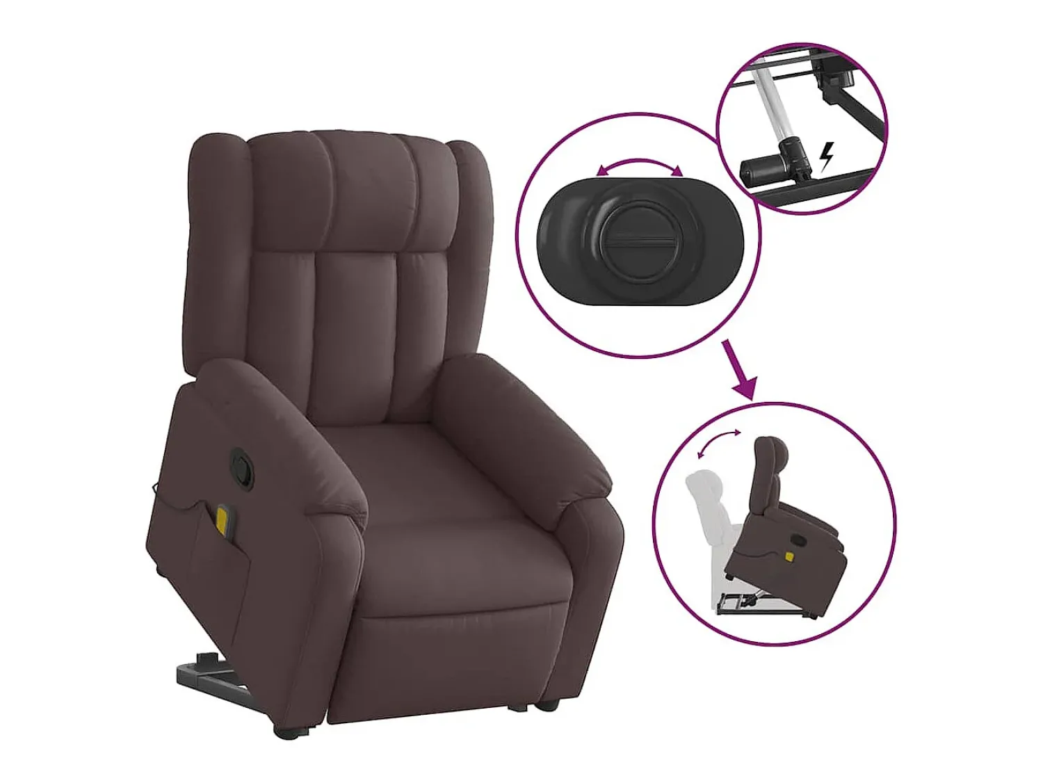 Poltrona massagens reclinável elevatória tecido -escuro SHL141447^ Poltrona