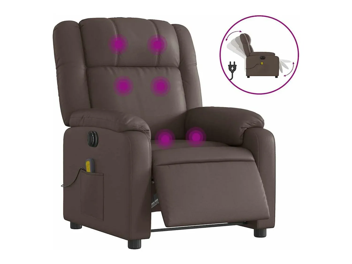 Poltrona|vidaxl Poltrona massagens reclinável elétrica couro artif. castanho Castanho chocolate